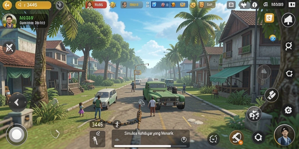 Screenshot gameplay dari 3446 yang menunjukkan aktivitas karakter.