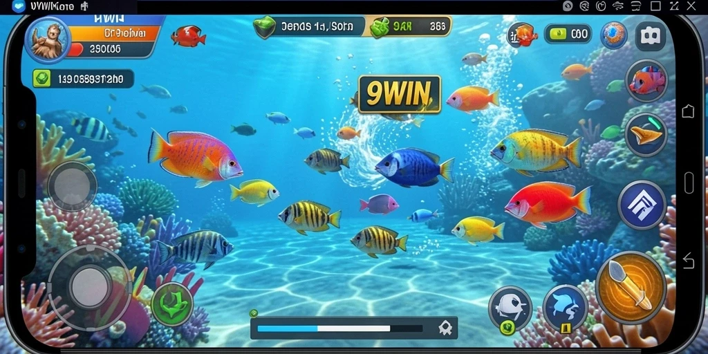 Tampilan permainan seru dalam 9WIN, menembak ikan di lautan.