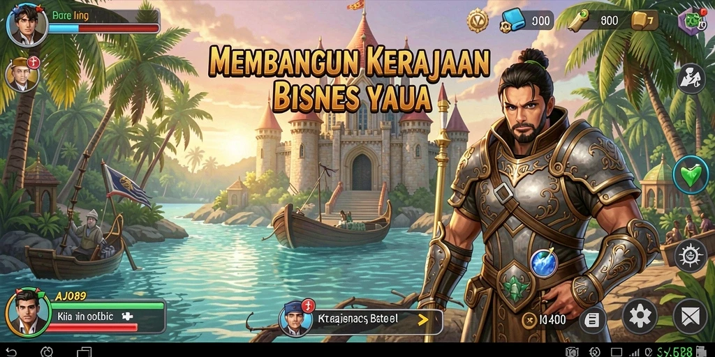 Screenshot permainan AJO89 menampilkan pengelolaan bisnis yang strategis.