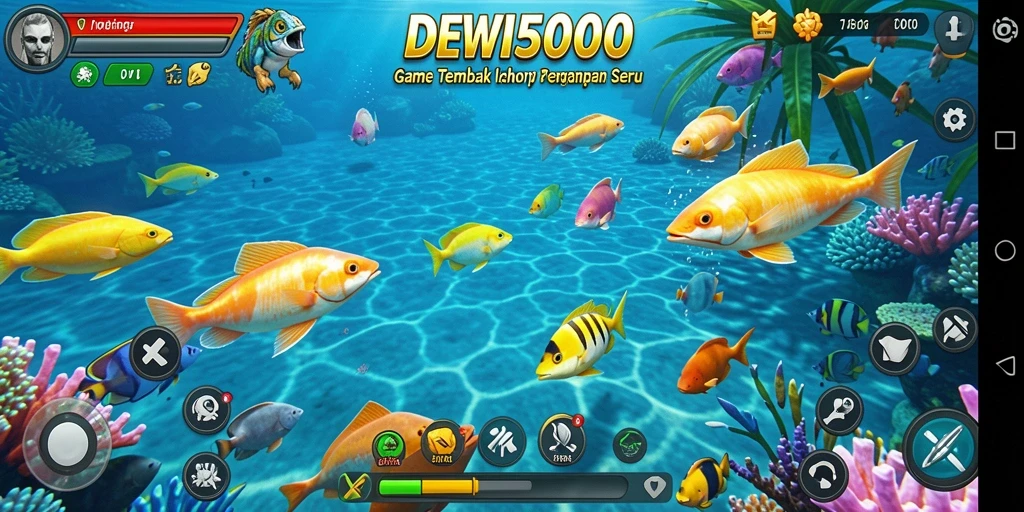 Tampilan gameplay DEWI5000 dengan ikan berwarna-warni yang menarik.