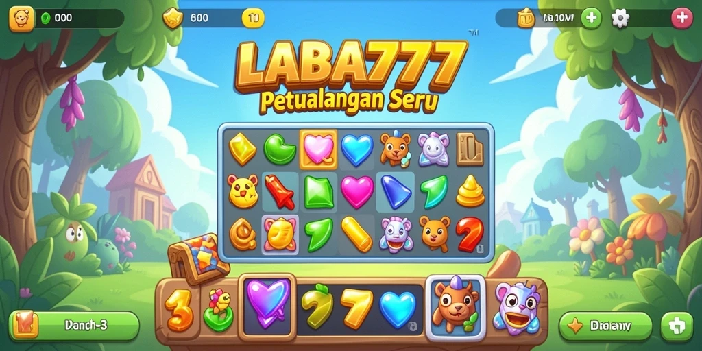 Tangkapan layar LABA777 menampilkan gameplay seru Match-3 dengan warna-warna cerah.