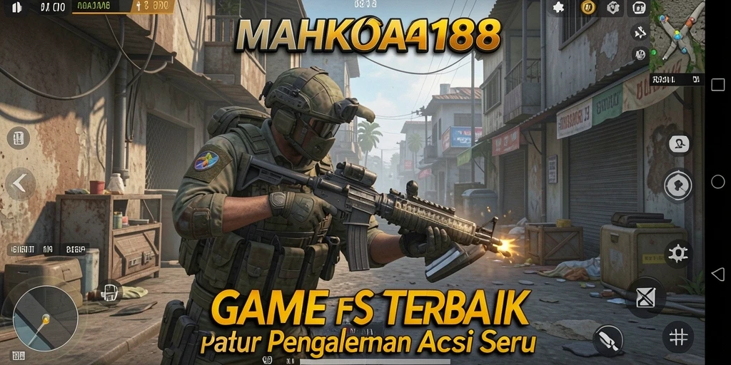 Tampilan aksi seru gameplay MAHKOTA188 dengan pertempuran FPS yang mendebarkan.