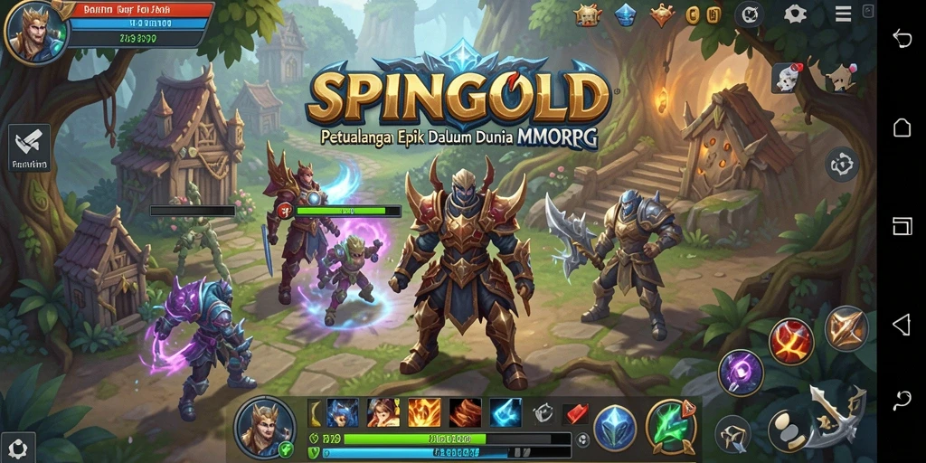 Screenshot utama SPINGOLD menampilkan aksi seru dalam petualangan MMORPG.