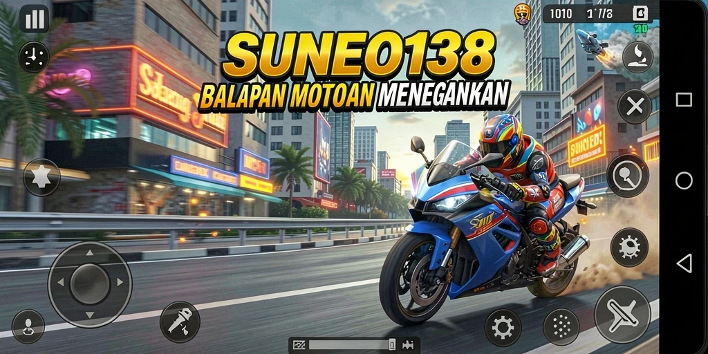 Tampilan gameplay menarik SUNEO138 dengan aksi balapan motor yang mendebarkan.