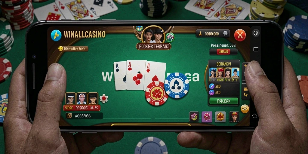 Tampilan gameplay Poker yang mendebarkan di WINALLCASINO.